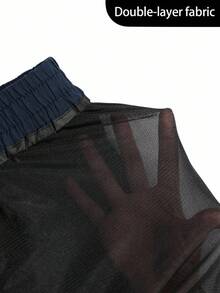 Manfinity Homme Men's Solid Color Waist Tie Pocket Casual Drawstring Versatile Shorts, Linen Navy Blue Shorts