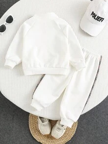 SHEIN طقم جاكيت وبنطلون بسحاب طويلة الأكمام مربعات للأطفال الرضع، ملابس كاجوال جميلة مناسبة للداخل والخارج واليومي والرياضة واللعب والحفلات وتصوير الصور والعطلات والمهرجانات في فصل الخريف والشتاء