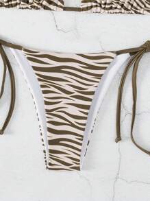 Swim Basics 2 件套女士动物印花比基尼泳装，随机印花 - 杏色 - 查看 3