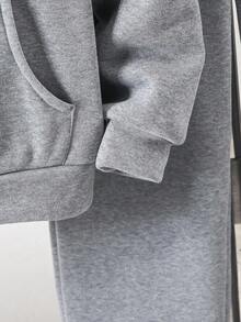 Vacaura 2pcs/Set Teenage Boys Casual Outdoor Hoodie Sweatshirt And Drawstring Sweatpants, Grey, Autumn/Winter Fall