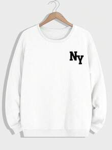 EURMUSE Cotton Men's Plain Solid Color Minimalist Letter Printed Two Pieces Set - Baby Blue - View 6