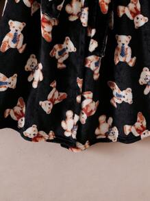女式黑色简约可爱熊图案长袖长连帽睡袍睡衣夹克 - 黑色 - 查看 6