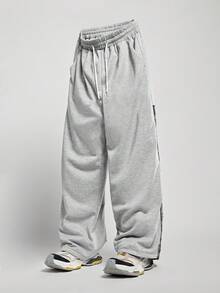 ROMWE MEN Street Life Men's Drawstring Waist Patchwork Plaid Pocket Wide Leg Pants, For Fall - Multicolor - View 1