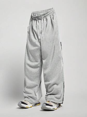 Street Life بنطلون رجالي بخصر مشدود بالحبل، بتصميم رقعي مربعات، جيوب واسع الساق، للموسم الخريفي