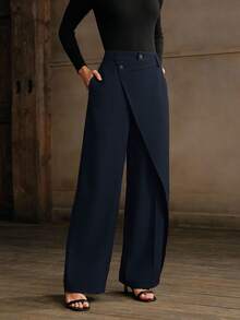 Anewsta 女士休闲不对称下摆宽松直筒裤，适合通勤、春秋季