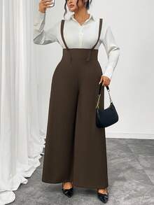 SHEIN Clasi Plus Size Women Elegant Everyday Commute Comfortable Cinched Waist Long Jumpsuit, Suitable For All Seasons - Coffee Brown - View 3