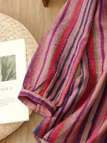 Linhara CURVE Plus Size Women Striped Print Casual & Work Comfortable Long Sleeve Shirt - Multicolor - View 4