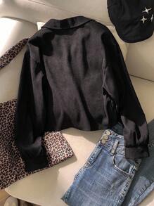 青少年女孩豹纹纽扣前开休闲长袖夹克 - 彩色 - 查看 2