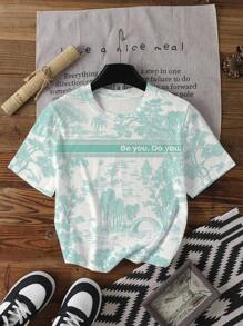 SHEIN Plus Size Casual Loose Fit Round Neck Short Sleeve T-Shirt, Suitable For Everyday Wear