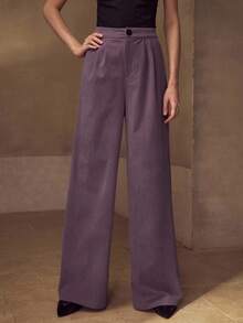 MOTF PREMIUM Pantalon de costume à jambes larges plissées - Parme - Voir 5