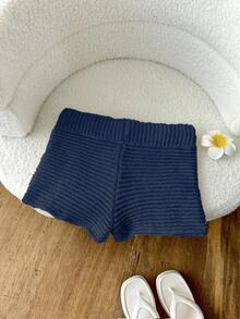 Elamini Starfish Textured Knit Pink Shorts - Royal Blue - View 2