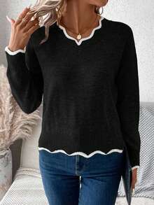 EURMUSE Women's Casual Loose V-Neck Drop Shoulder Long Sleeve Sweater, Autumn,Jumper,Cream Jumper,Jumpers,Christmas Jumper,White Jumper,Black Jumper,Ladies Jumper,Women's Jumpers