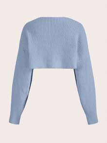 EURMUSE Áo khoác cardigan hở vai hở trước Y2K Grunge không có áo ống - Màu xanh nhạt - Xem 2