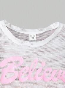 SHEIN Explorewe 2pcs/Set Tween Girl Mesh Hoodie, Holographic Camisole And Shorts Set - Pink - View 8