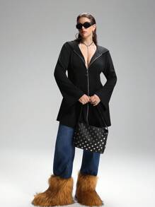 LYSMO Plus Size Solid Color Flare Sleeve Hooded Jacket Winter Fall Autumn Halloween