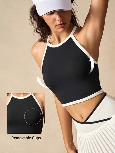 VARSIVA 女式健身上衣夏季休闲撞色装饰短款露背运动服上衣运动女士文胸