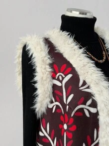 Sunspun 大码休闲蓬松复古风立领无袖夹克 - 卡其色 - 查看 3