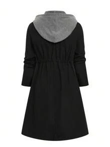 EMERY ROSE Women's Loose Minimalist Contrast Color Cinched Waist Casual Jacket Fall Winter Cloth For Women Autumn - Black - View 2