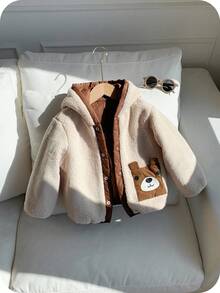 SHEIN 2件套男童可爱3D小熊图案保暖内衬休闲双面连帽羽绒服，秋冬季保暖舒适