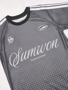 SUMWON T-shirt décontracté à manches courtes avec motif diamant, style mode de rue de Los Angeles, coupe regular, pour l'été et le printemps