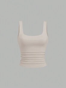 Sweetra 女式休闲褶皱圆领背心，夏季 - 彩色 - 查看 7