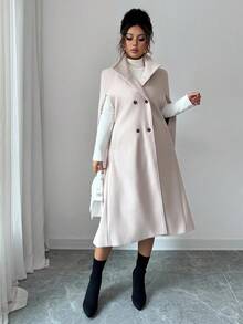 Elenzga معطف أنيق طويل بدون أكمام وياقة عالية للنساء باللون البيج، مناسب للخريف والشتاء وأعياد السنة الجديدة وعيد الشكر وعيد الميلاد - لون مشمشي - مشاهدة 6