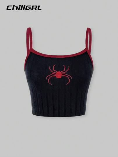 SHEIN Camiseta Con Bordado De Araña Para Niñas En La Edad Intermedia