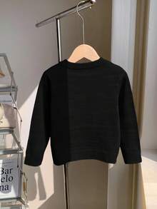 SHEIN 1 件柔软、舒适、可爱的笑脸针织圆领套头衫，长袖运动衫，适合日常穿着、郊游、学校、聚会、节日、圣诞节、新年、春夏秋冬 - 黑色 - 查看 2