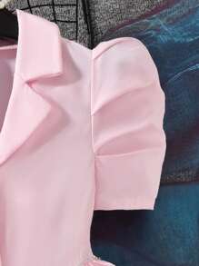 1pc Tween Girls Elegant Little Princess Style White Short Sleeve Multi-Layer Ruffle Cake Dress, Spring/Summer Fashion Dress For Girls Unique Dresses For Girls Pretty Dresses For Girls School Girl Dress Teen Girl Clothes Dress Button - Pink - View 3