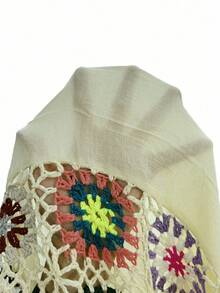 SHEIN Swim 女式钩针 V 领蝙蝠袖短袖宽松罩衫连衣裙，适合度假