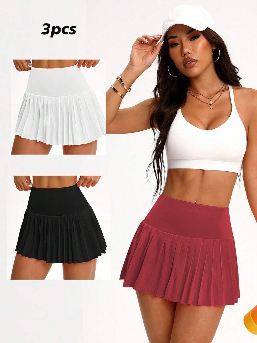 Easithlete Damen einfarbiger Minirock mit hoher Taille und plissiertem Saum, Sommer