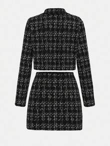 Girlism 少女都市时尚长袖夹克和贴身迷你裙套装 - 黑色 - 查看 2