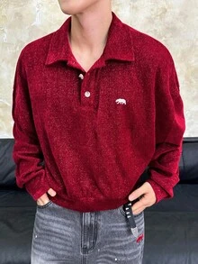 SWAVVY 男式长袖套头衫，秋冬 - 紅色 - 查看 2