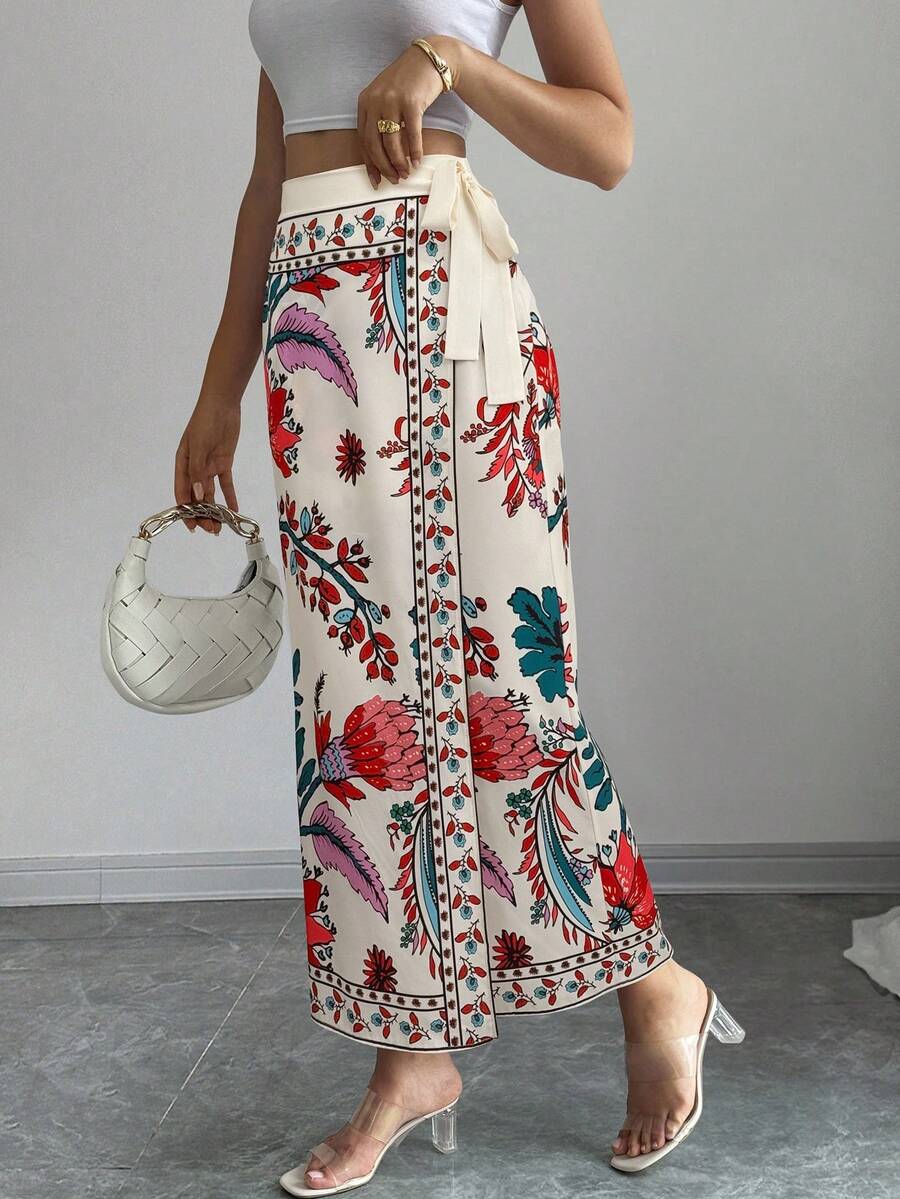 Elenzga 女式夏季度假花卉印花裹腰裙 - 彩色 - 查看 1