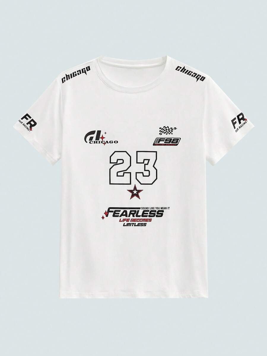 Modcrash 男士休闲赛车图案印花T恤 - 白色 - 查看 1