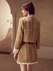 MOTF PREMIUM 粗花呢纽扣大衣 - 卡其色 - 查看 4