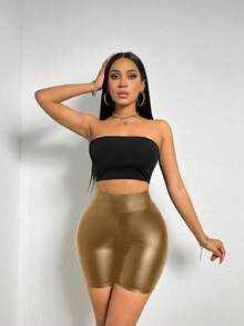 BamGleam Women's Fashion Street Casual Solid Color High Waist Cycling Shorts