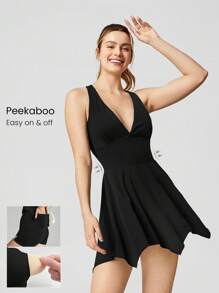 GLOWMODE FeatherFit™ + VitalSwift Plunging Racerback Peekaboo Dress Quick Dry Moisture Wicking