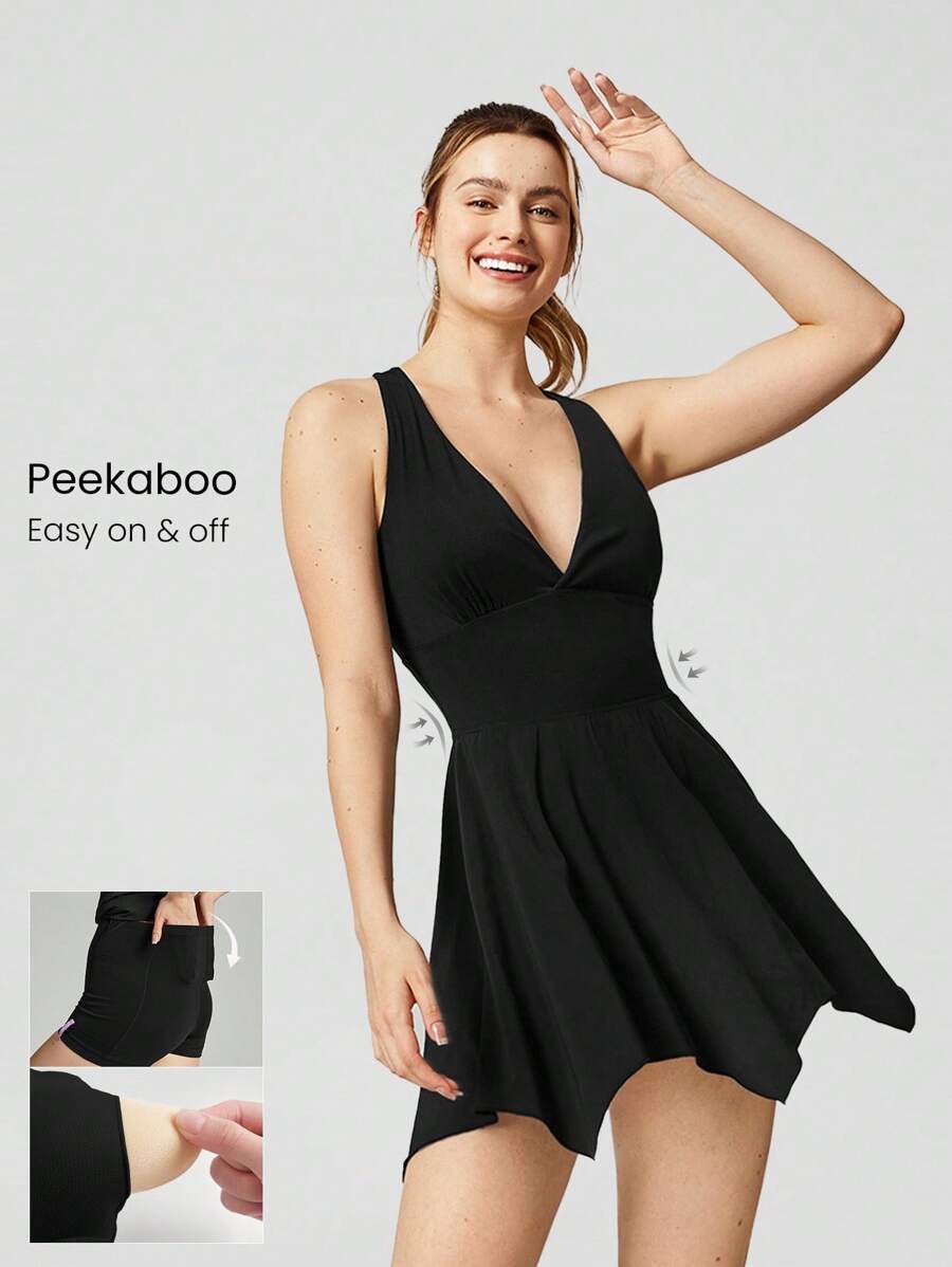 GLOWMODE FeatherFit™ + VitalSwift Plunging Racerback Peekaboo Dress Quick Dry Moisture Wicking