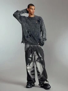 ROMWE MEN Grunge Punk 男士破洞长袖毛衣，秋冬，垃圾摇滚风格