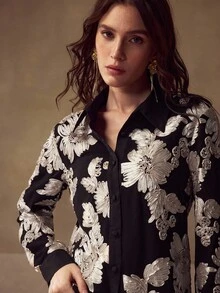 MOTF PREMIUM EMBROIDERED BUTTON UP SHIRT - Black - View 3