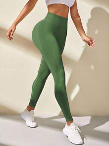Gameset SHEIN Sport 女式高腰撞色滚边无缝紧身裤瑜伽裤 - 綠色 - 查看 5