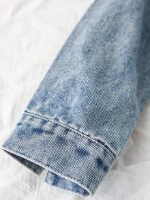 SHEIN Playful Pals 年轻女孩休闲宽松牛仔夹克，甜美英式刺绣和可爱兔耳印花，百搭时尚，适合日常穿着