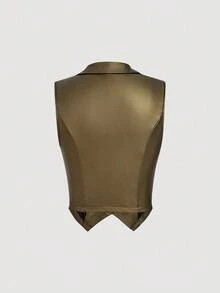 SHEIN MOD 大码优雅纯色通勤背心夹克女士秋冬装 - 軍綠色 - 查看 2