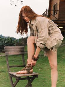 Styleloop 女士平底凉鞋，波西米亚风格，复古美式，波西米亚风，西部风，音乐节，派对，海滩，度假 - 綠色 - 查看 2