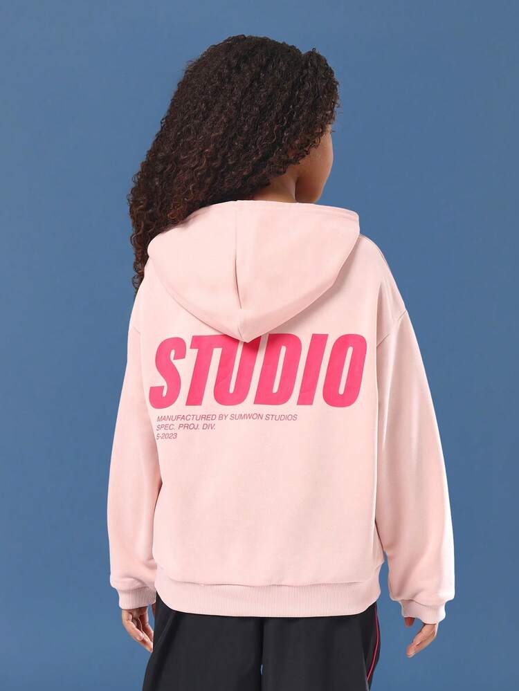 Oversized Hooded Sweatshirt With Print And Drawstring