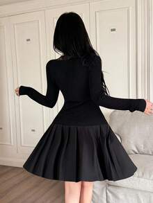 Feyla Casual Solid Pleated Lace Collar Women's Dress,Back To School,Back To School Outfit ,Fall Clothes For Women