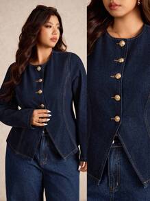 Elaquor 大码休闲通勤日常牛仔夹克