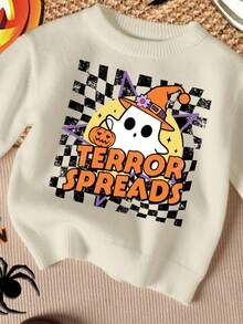 Young Boy Classic Halloween Sweater With Spider,Ghost,Checkered,Wizard Prints,Casual Fashionable For Autumn,Family Matching,Winter & Halloween Fall - Multicolor - View 5