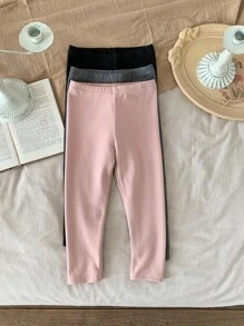 SHEIN 3pcs Young Girl Casual Versatile Knitted Thermal Lined Elastic Waist Solid Color Leggings Girls Leggings Leggings Young Girls Girl Leggings Kids Leggings Girls Pants Fall Winter - Multicolor - View 5